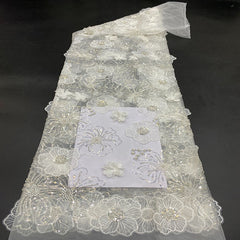 New style three-dimensional flower laser embroidery + bead bubble embroidery + appliqué sequin embroidery women's dress, shirt, evening dress bead embroidery fabric