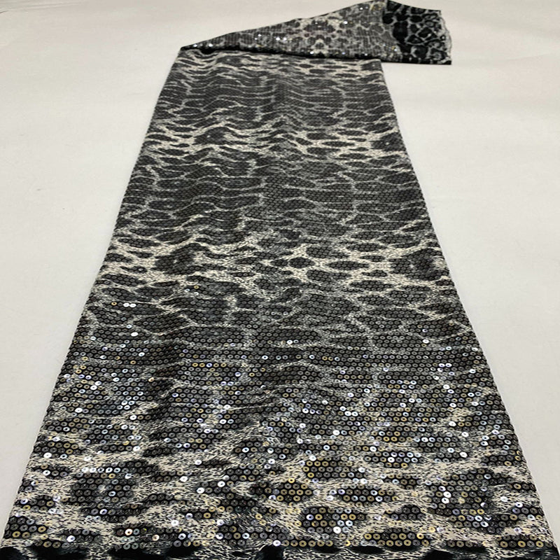 Classic style, bold leopard print fabric + 5mm sequin embroidery, available now. Women's dress, banquet evening gown, shirt, beaded fabric